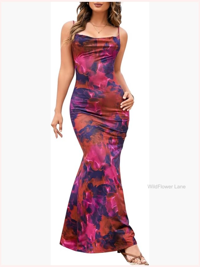 Bodycon Floral Maxi Long Dress Spaghetti Strap Summer Wedding Guest Dress